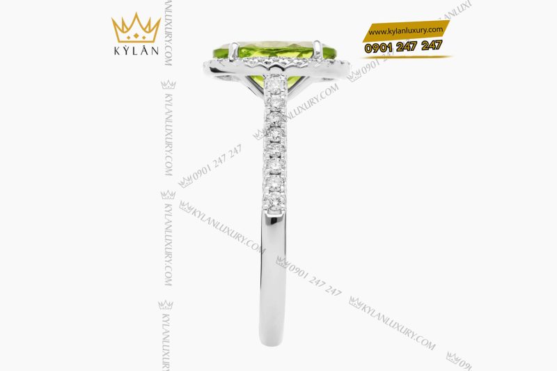 Nhẫn nữ vàng trắng Au750 đính kim cương và đá quý xanh