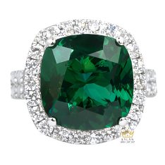 Nhẫn nữ vàng trắng Au750 đính kim cương và đá ngọc lục bảo