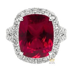 Nhẫn nữ vàng trắng Au750 đính kim cương và đá sapphire đỏ