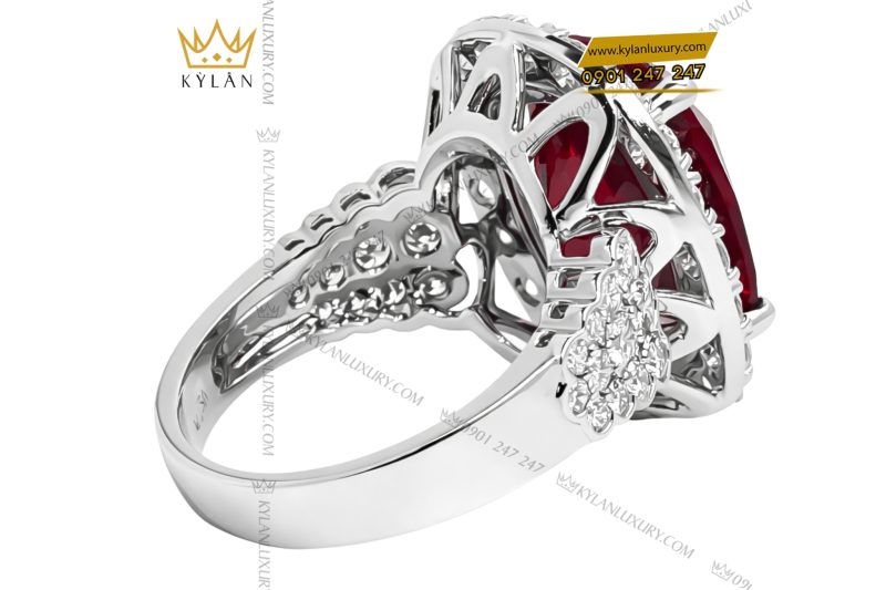 Nhẫn nữ vàng trắng Au750 đính kim cương và đá sapphire đỏ