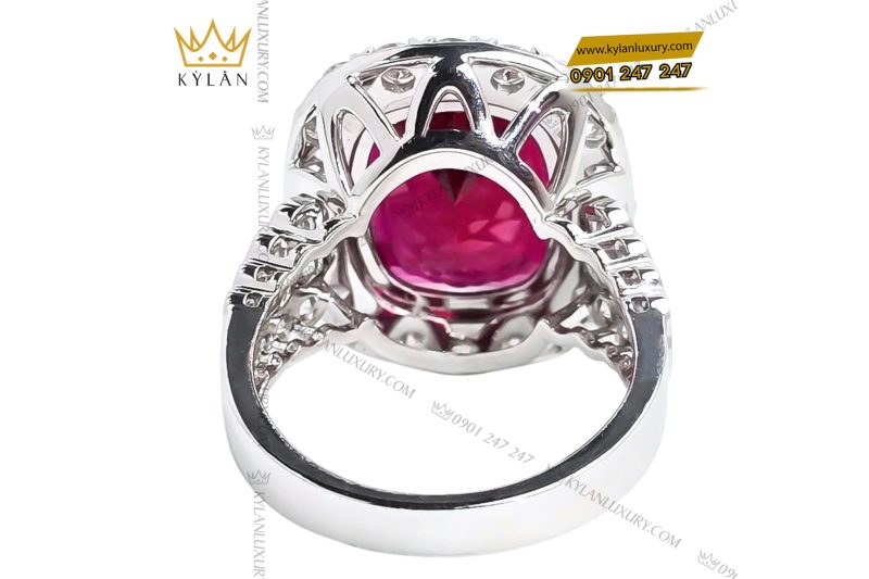 Nhẫn nữ vàng trắng Au750 đính kim cương và đá sapphire đỏ