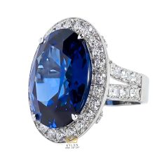 Nhẫn nữ vàng trắng Au750 đính kim cương và đá sapphire xanh