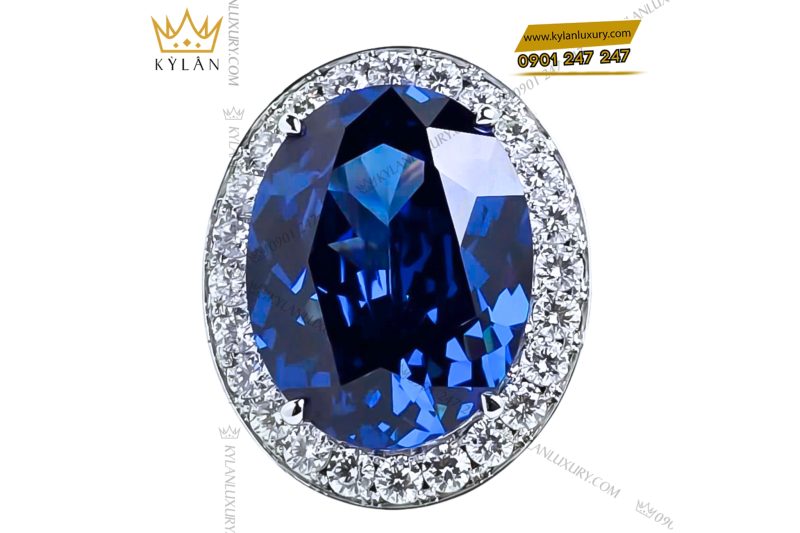 Nhẫn nữ vàng trắng Au750 đính kim cương và đá sapphire xanh