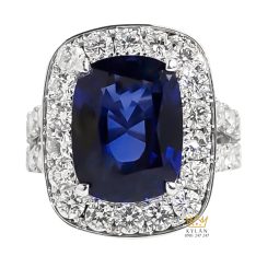 Nhẫn nữ vàng trắng Au750 đính kim cương và đá sapphire xanh