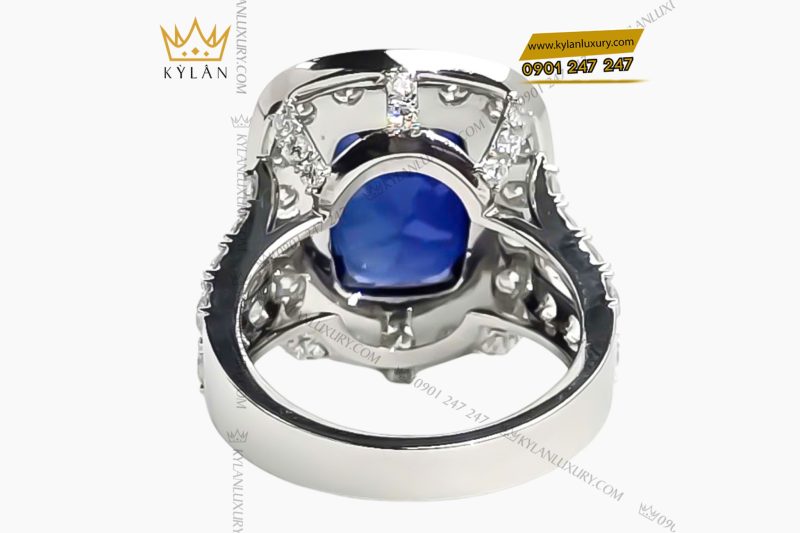 Nhẫn nữ vàng trắng Au750 đính kim cương và đá sapphire xanh