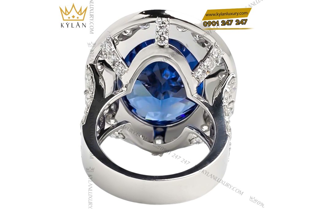 Nhẫn nữ vàng trắng Au750 đính kim cương và đá sapphire xanh 4 Nhẫn nữ vàng trắng Au750 đính kim cương và đá sapphire xanh