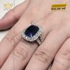 Nhẫn nữ vàng trắng Au750 đính kim cương và đá sapphire xanh
