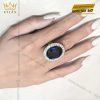 Nhẫn nữ vàng trắng Au750 đính kim cương và đá sapphire xanh