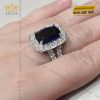 Nhẫn nữ vàng trắng Au750 đính kim cương và đá sapphire xanh