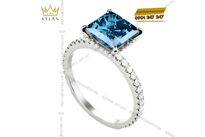 Nhẫn nữ vàng trắng Au750 đính kim cương và đá topaz