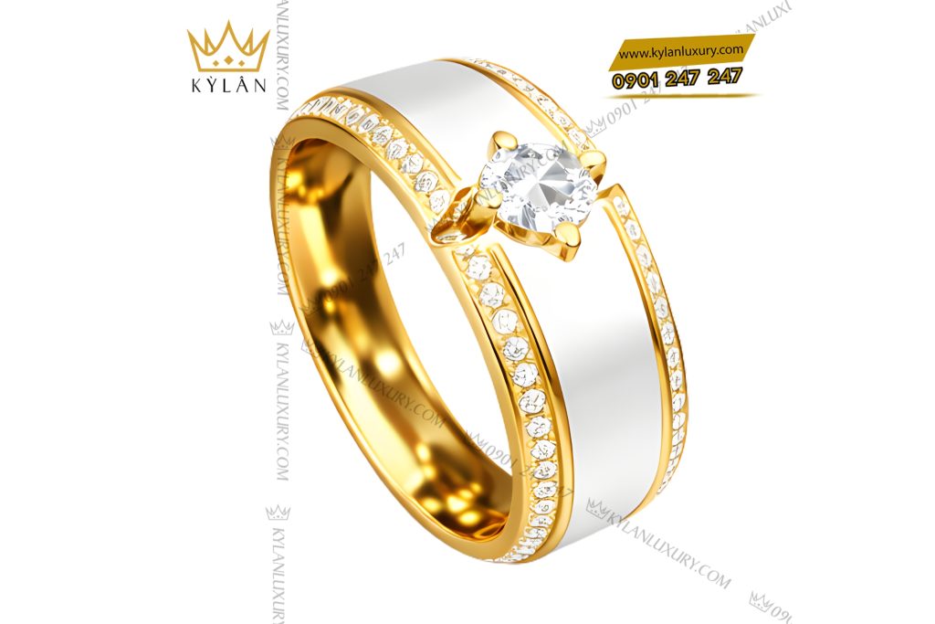 Nhẫn nữ vàng vàng Au750 đính kim cương