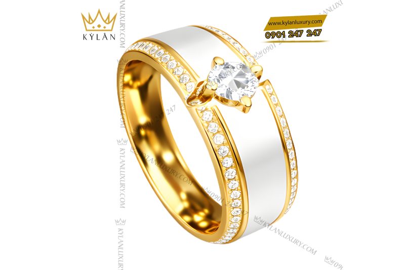 Nhẫn nữ vàng vàng Au750 đính kim cương