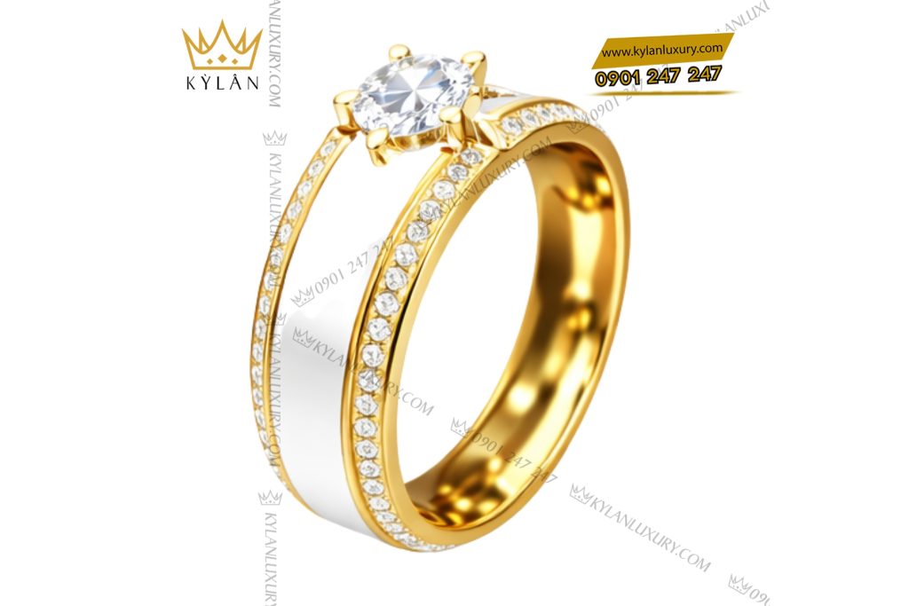 Nhẫn nữ vàng vàng Au750 đính kim cương