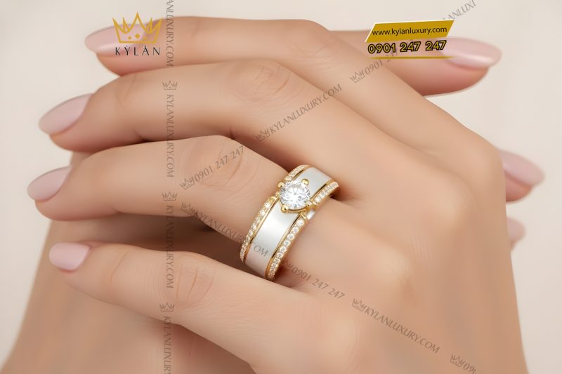 Nhẫn nữ vàng vàng Au750 đính kim cương