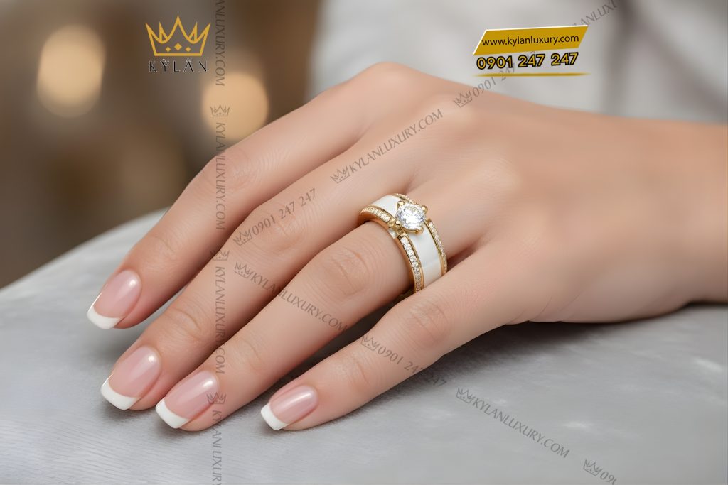 Nhẫn nữ vàng vàng Au750 đính kim cương