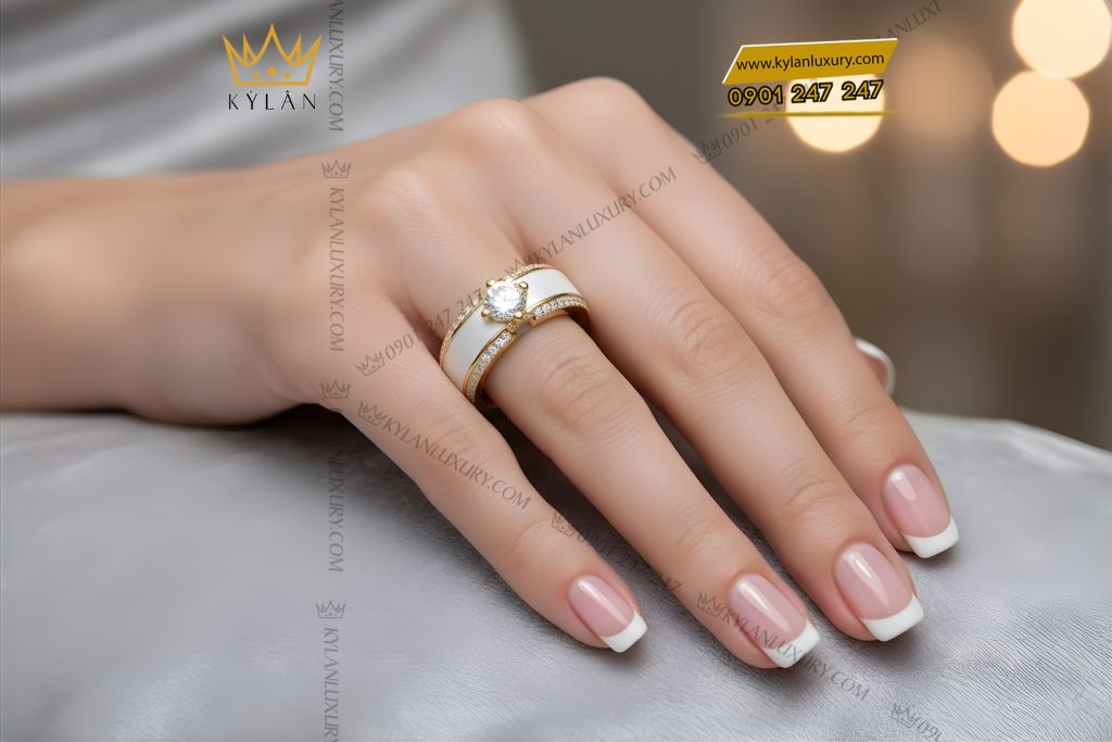 Nhẫn nữ vàng vàng Au750 đính kim cương