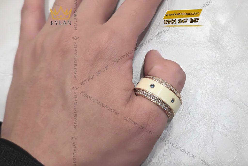 Nhẫn xoay ngà voi vàng hòng Au750 đính kim cương 6 Nhẫn xoay ngà voi vàng hòng Au750 đính kim cương