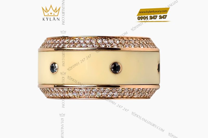 Nhẫn xoay ngà voi vàng hòng Au750 đính kim cương