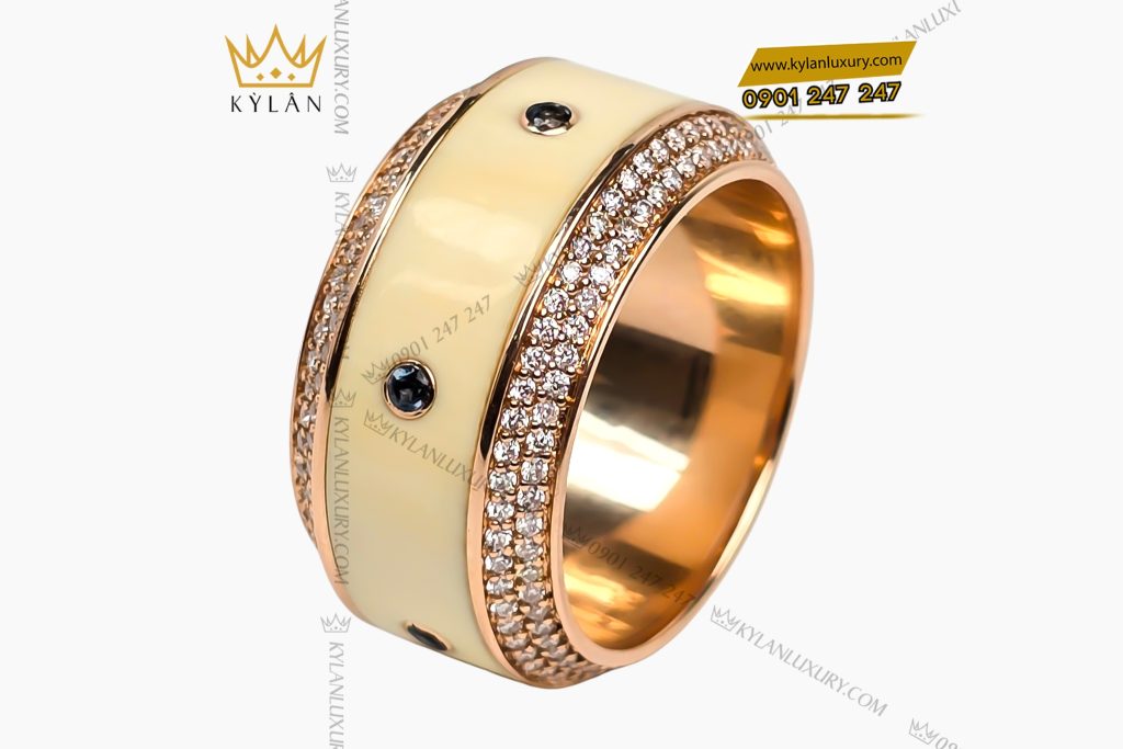 Nhẫn xoay ngà voi vàng hòng Au750 đính kim cương 2 Nhẫn xoay ngà voi vàng hòng Au750 đính kim cương