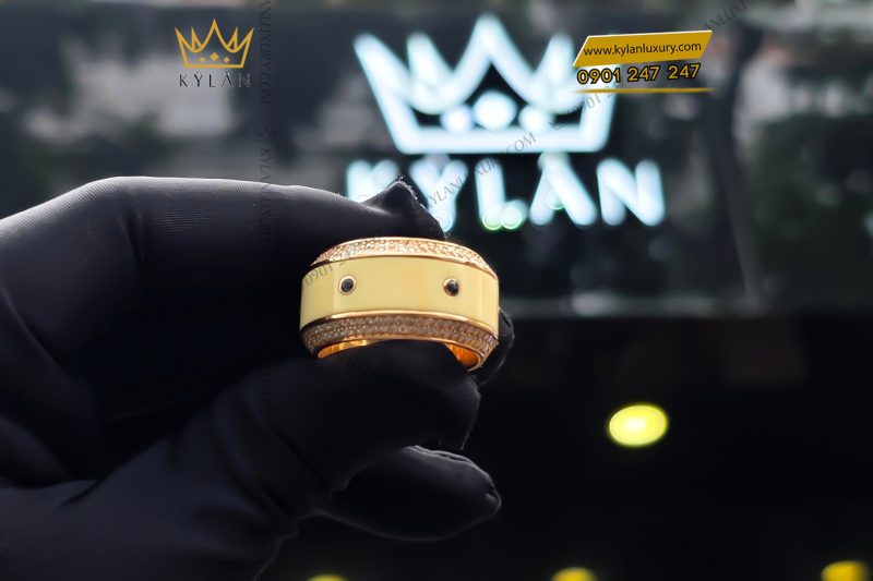 Nhẫn xoay ngà voi vàng hòng Au750 đính kim cương
