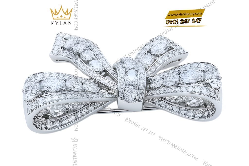 Nơ cài áo vàng trắng Au750 đính kim cương 3 Nơ cài áo vàng trắng Au750 đính kim cương