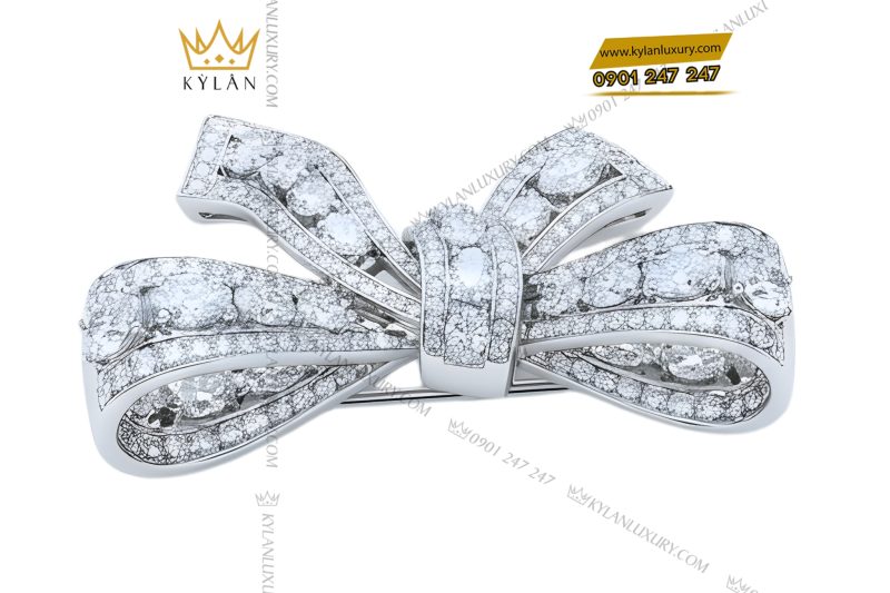 Nơ cài áo vàng trắng Au750 đính kim cương