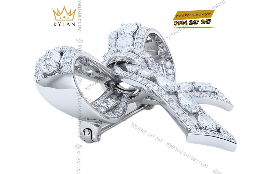 Nơ cài áo vàng trắng Au750 đính kim cương 5 Nơ cài áo vàng trắng Au750 đính kim cương