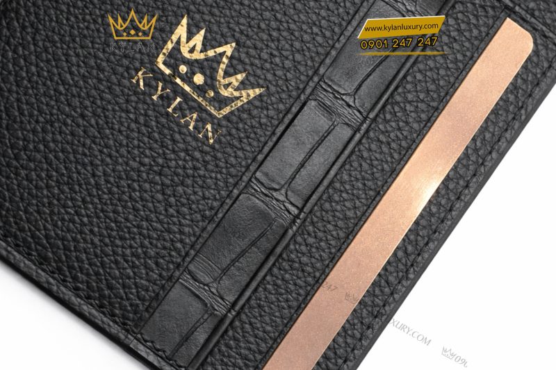 Ví nam da cá Alligator black mix da bê