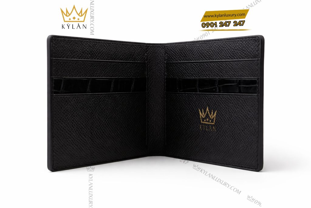 Ví nam da cá Alligator black mix da bê 2 Ví nam da cá Alligator black mix da bê