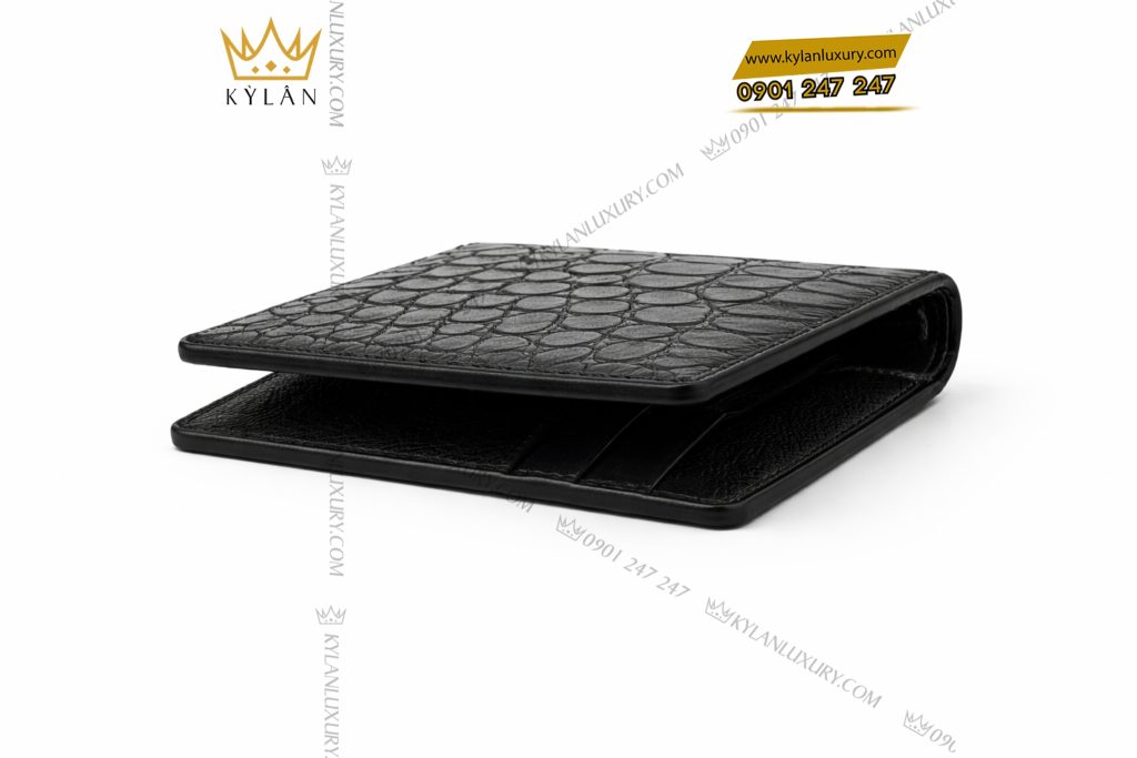 Ví nam da cá Alligator black mix da bê 10 Kỳ Lân Luxury Vi nam da ca Alligator black 5 Ví nam da cá Alligator black mix da bê