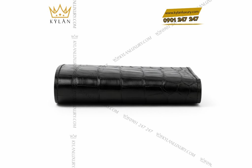 Ví nam da cá Alligator black mix da bê 4 Ví nam da cá Alligator black mix da bê