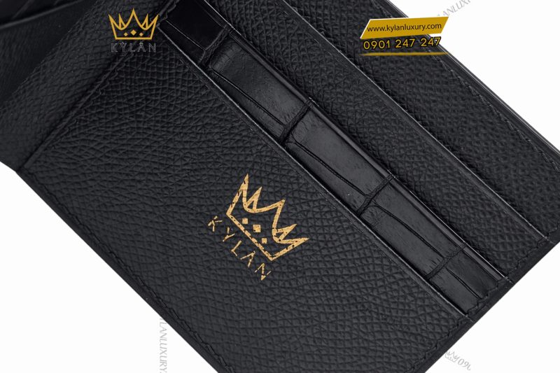 Ví nam da cá Alligator black mix da bê