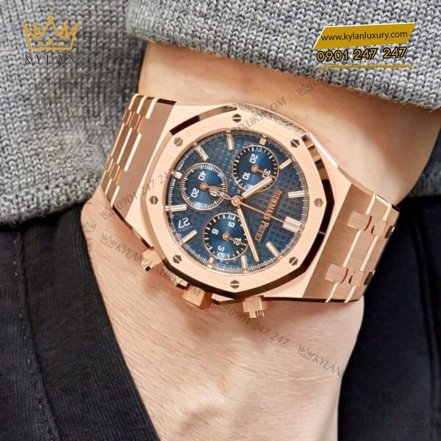 Kỳ Lân Luxury audemars piguet royal oak chronograph 26240or.oo .1320or.05 11 Đồng hồ Audemars Piguet Royal Oak Chronograph vàng hồng mặt xanh