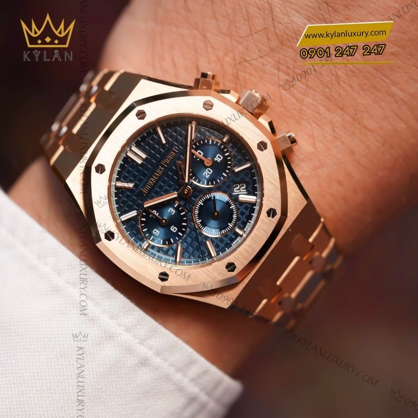 Kỳ Lân Luxury audemars piguet royal oak chronograph 26240or.oo .1320or.05 18 Đồng hồ Audemars Piguet Royal Oak Chronograph vàng hồng mặt xanh