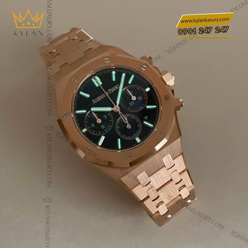 Kỳ Lân Luxury audemars piguet royal oak chronograph 26240or.oo .1320or.05 6 Đồng hồ Audemars Piguet Royal Oak Chronograph vàng hồng mặt xanh