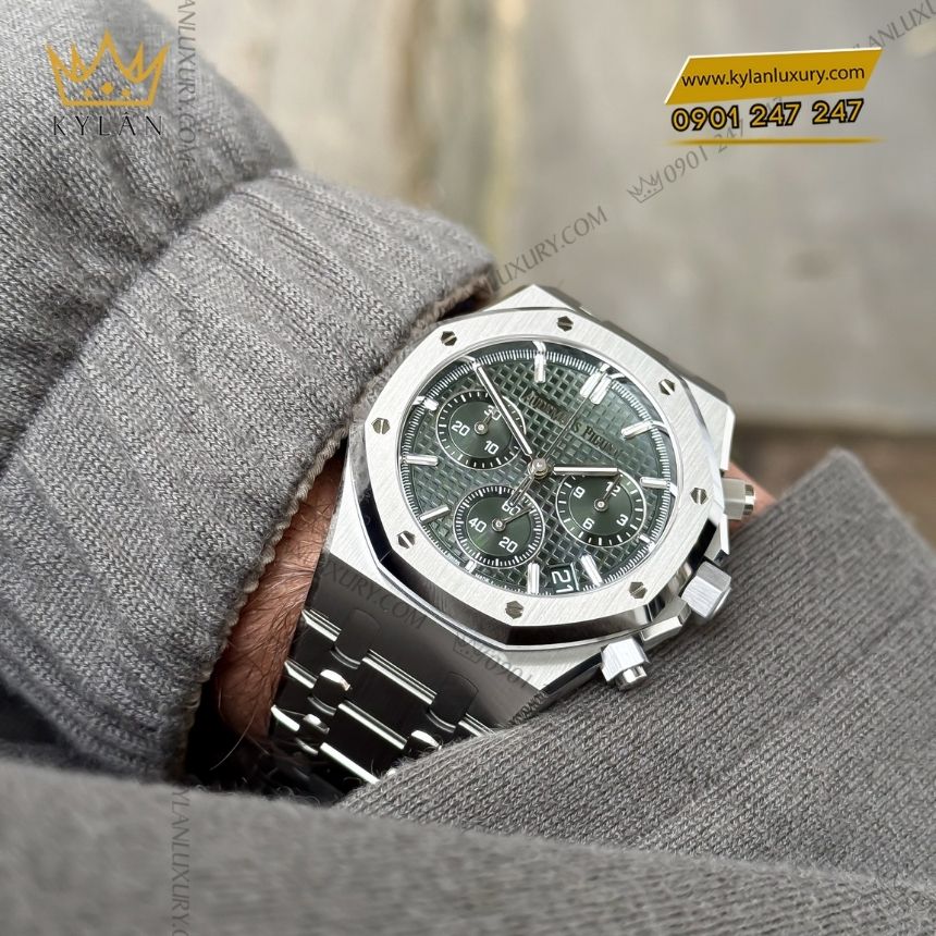 Kỳ Lân Luxury audemars piguet royal oak chronograph 26240st.oo .1320st.08 3 Đồng hồ Audemars Piguet Royal Oak Chronograph 41mm thép mặt xanh kaki