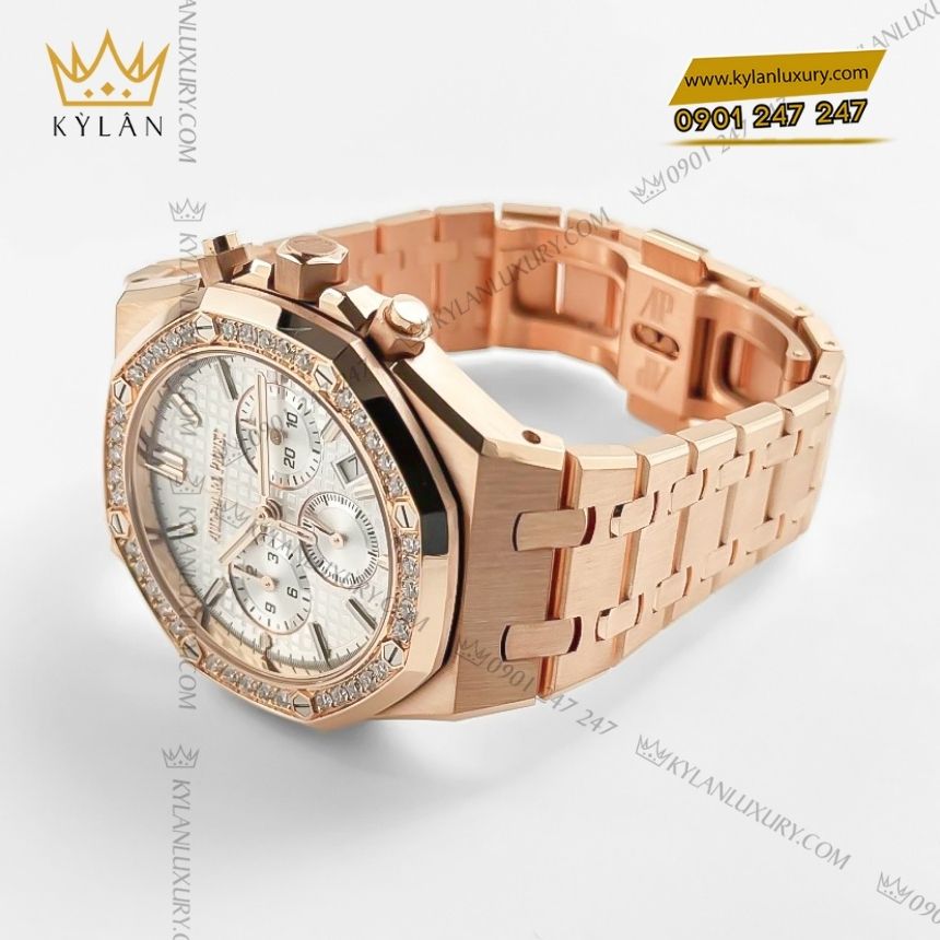 Kỳ Lân Luxury audemars piguet royal oak chronograph 38mm 26715or zz 1356or 01 10 Đồng hồ Audemars Piguet Royal Oak Chronograph 38mm vàng hồng mặt bạc