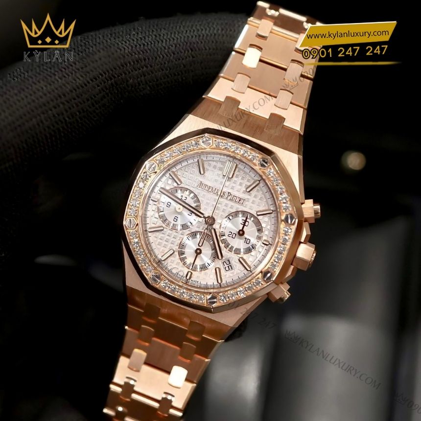 Kỳ Lân Luxury audemars piguet royal oak chronograph 38mm 26715or zz 1356or 01 5 Đồng hồ Audemars Piguet Royal Oak Chronograph 38mm vàng hồng mặt bạc