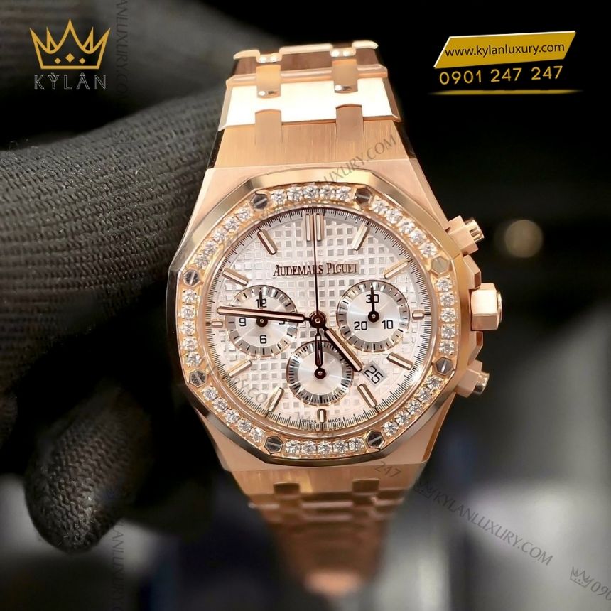 Kỳ Lân Luxury audemars piguet royal oak chronograph 38mm 26715or zz 1356or 01 6 Đồng hồ Audemars Piguet Royal Oak Chronograph 38mm vàng hồng mặt bạc