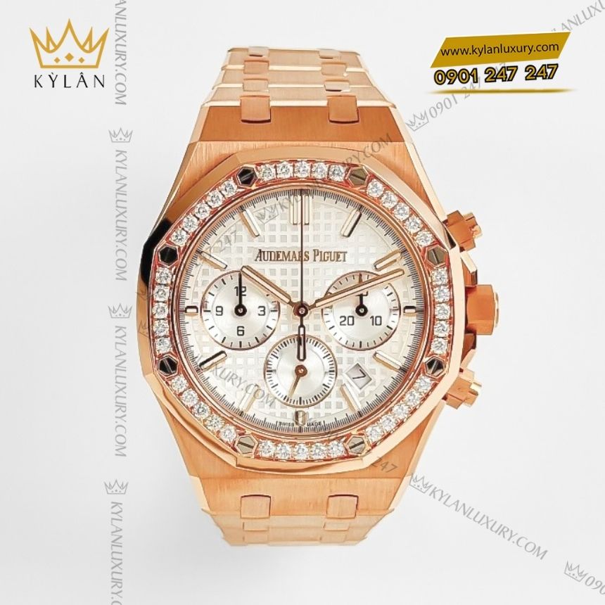 Kỳ Lân Luxury audemars piguet royal oak chronograph 38mm 26715or zz 1356or 01 9 Đồng hồ Audemars Piguet Royal Oak Chronograph 38mm vàng hồng mặt bạc