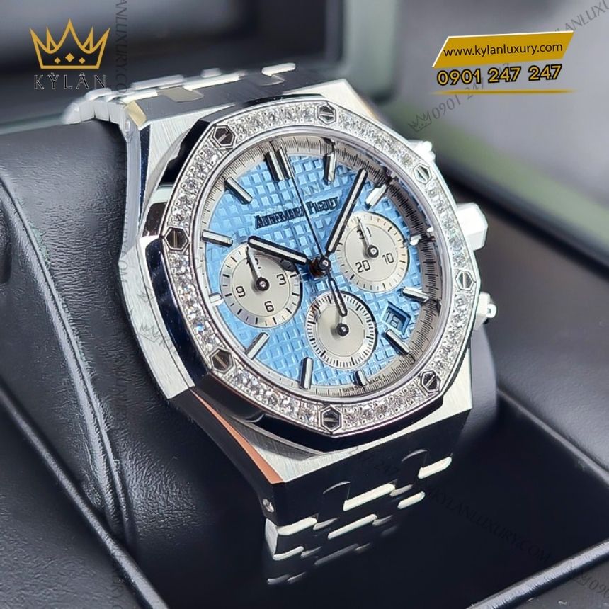 Kỳ Lân Luxury audemars piguet royal oak chronograph 38mm 26715st.zz .1356st.01 4 Đồng hồ Audemars Piuget Royal Oak Chronograph 38mm thép mặt xanh nhạt