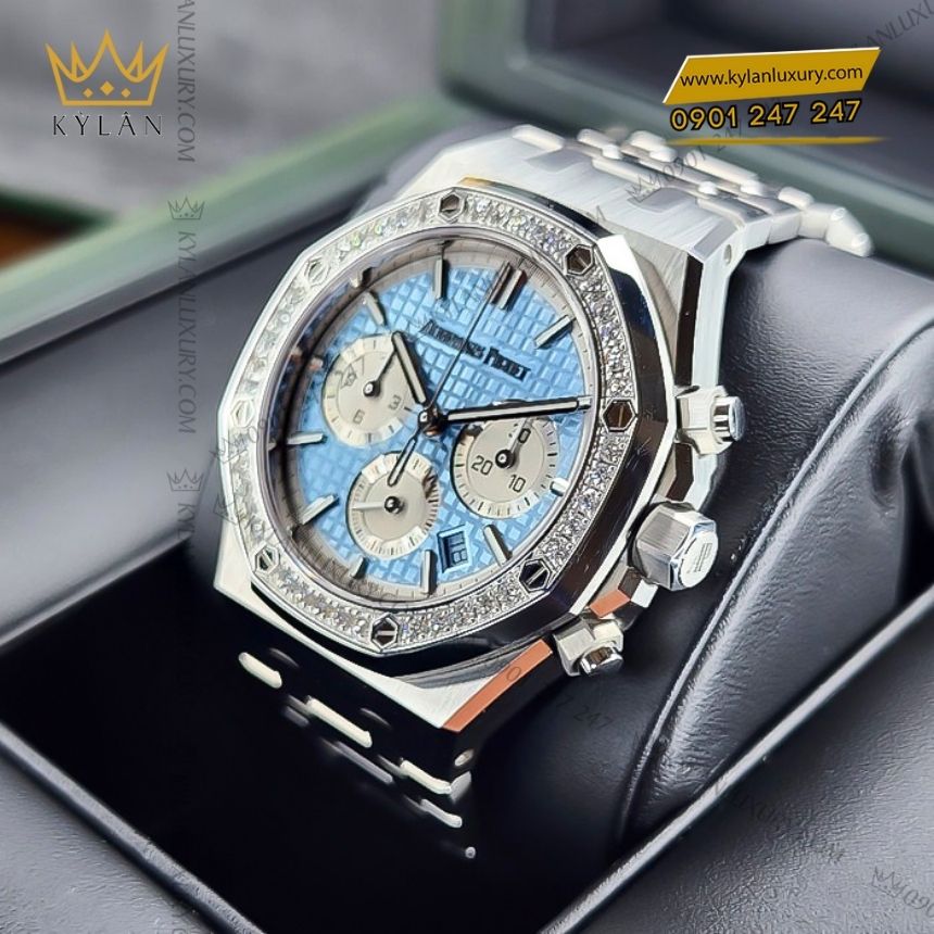 Kỳ Lân Luxury audemars piguet royal oak chronograph 38mm 26715st.zz .1356st.01 5 Đồng hồ Audemars Piuget Royal Oak Chronograph 38mm thép mặt xanh nhạt