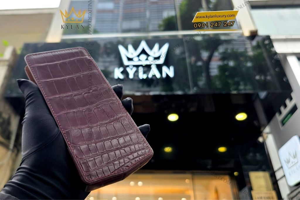 Kỳ Lân Luxury bao da vertu agent q da alligator nau 15 Bao da Vertu Agent Q da cá Alligator nâu