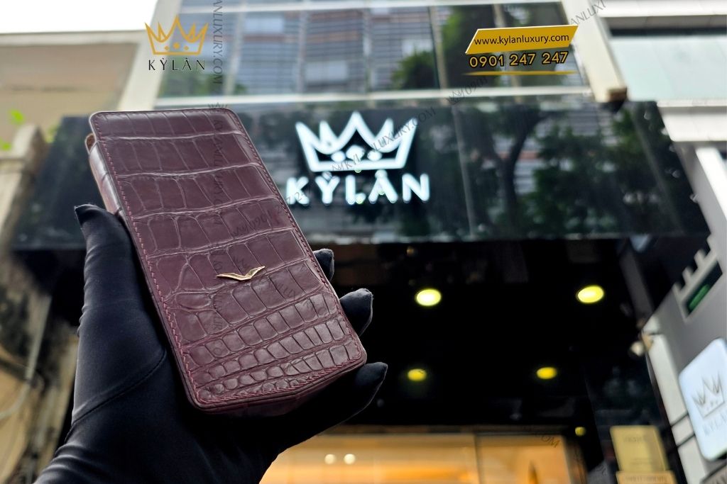 Bao da Vertu Agent Q da cá Alligator nâu 5 Kỳ Lân Luxury bao da vertu agent q da alligator nau 16 Bao da Vertu Agent Q da cá Alligator nâu