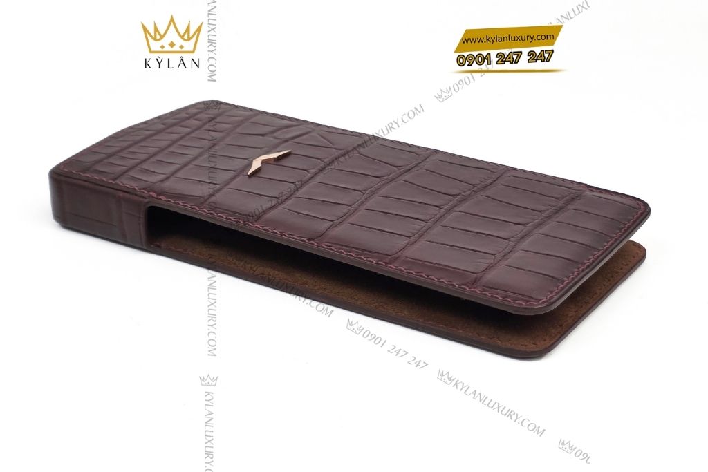 Kỳ Lân Luxury bao da vertu agent q da alligator nau 7 Bao da Vertu Agent Q da cá Alligator nâu