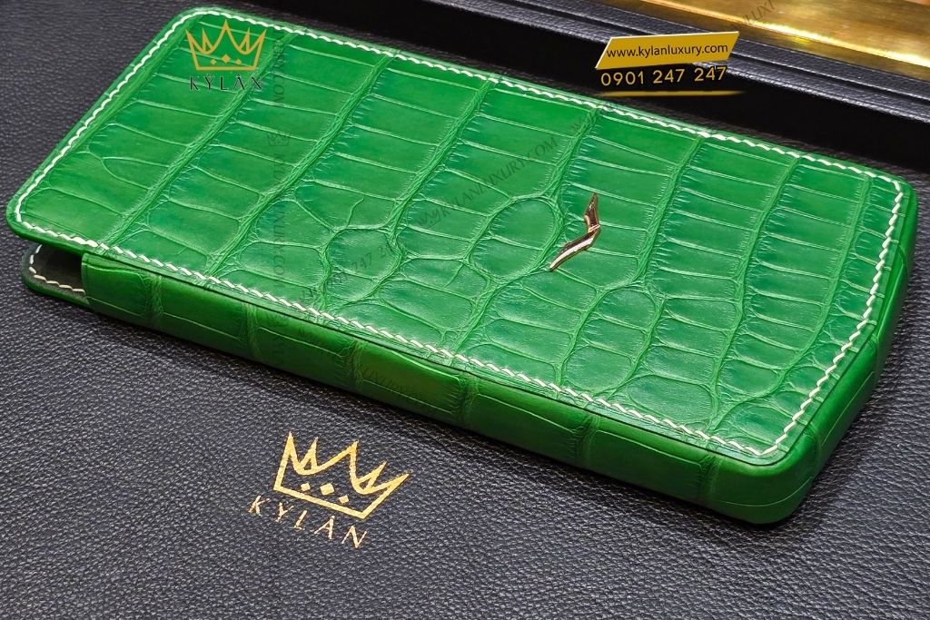 Kỳ Lân Luxury bao da vertu agent q da ca alligator xanh la 4 Bao da Vertu Agent Q da cá Alligator xanh lá