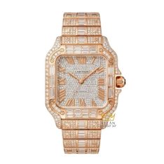 Đồng hồ Cartier Santos vàng hồng custom full kim cương