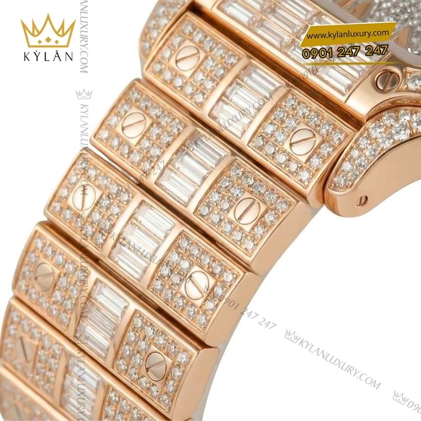 Đồng hồ Cartier Santos vàng hồng custom full kim cương 14 Kỳ Lân Luxury cartier santos vang hong custom full kim cuong 8 Đồng hồ Cartier Santos vàng hồng custom full kim cương