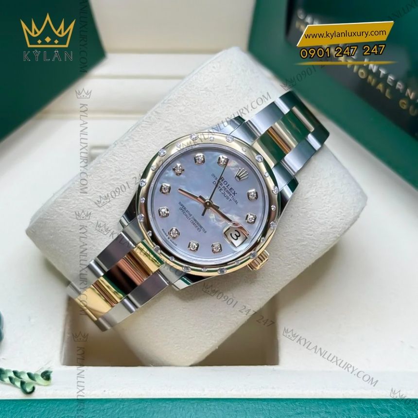 Kỳ Lân Luxury datejust 31 278343rbr 0027 xa cu kim cuong 2 Đồng hồ Rolex Datejust 31 demi xà cừ 278343RBR-0027