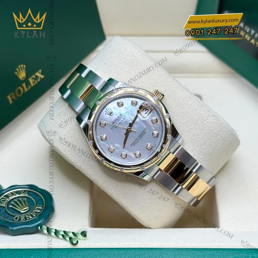 Kỳ Lân Luxury datejust 31 278343rbr 0027 xa cu kim cuong 4 Đồng hồ Rolex Datejust 31 demi xà cừ 278343RBR-0027